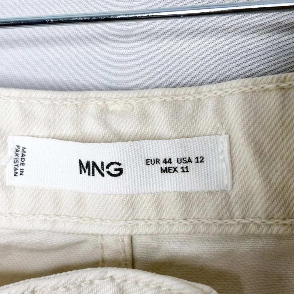 MNG Cream Denim Bermuda Shorts Women‎ Size 12 Wide Leg Culotte Jeans - Picture 7 of 10